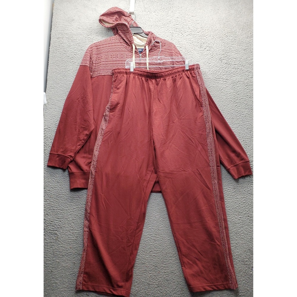 KINGSIZE 2 Piece Track Suit Mens Big 2XL Dark Red Aztec Oversized Full Zip